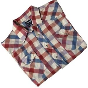 Wrangler Mens 17.5 X Long Tails Plaid Western Pearl Snap Shirt  Red Cowboy Cut